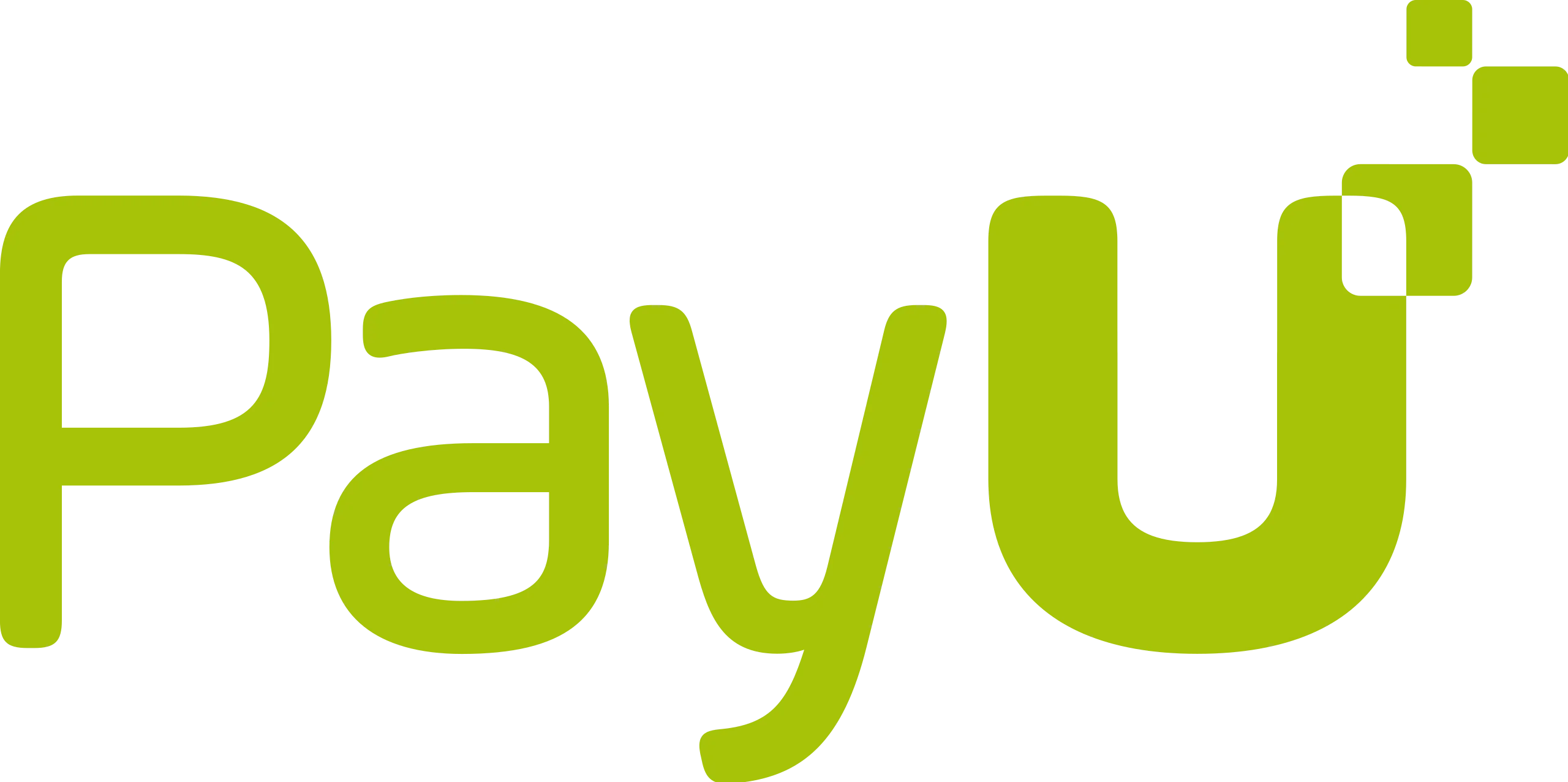 Logotyp PayU - zielone litery przedstawiające nazwę PayU z ikoną aplikacji w prawym górnym rogu