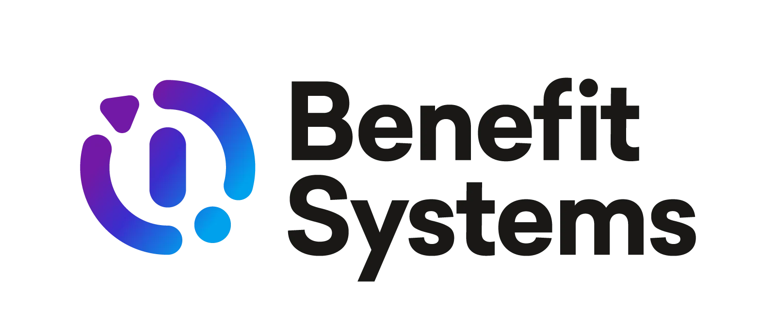 Logo Benefit Systems - gradient fioletowo-niebieski symbol z tekstem
