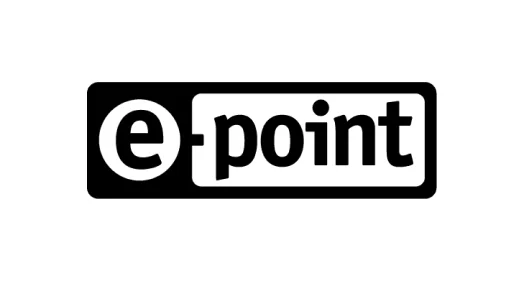 Logo e-point - czarno-biały znak graficzny z literą e w kole i napisem point